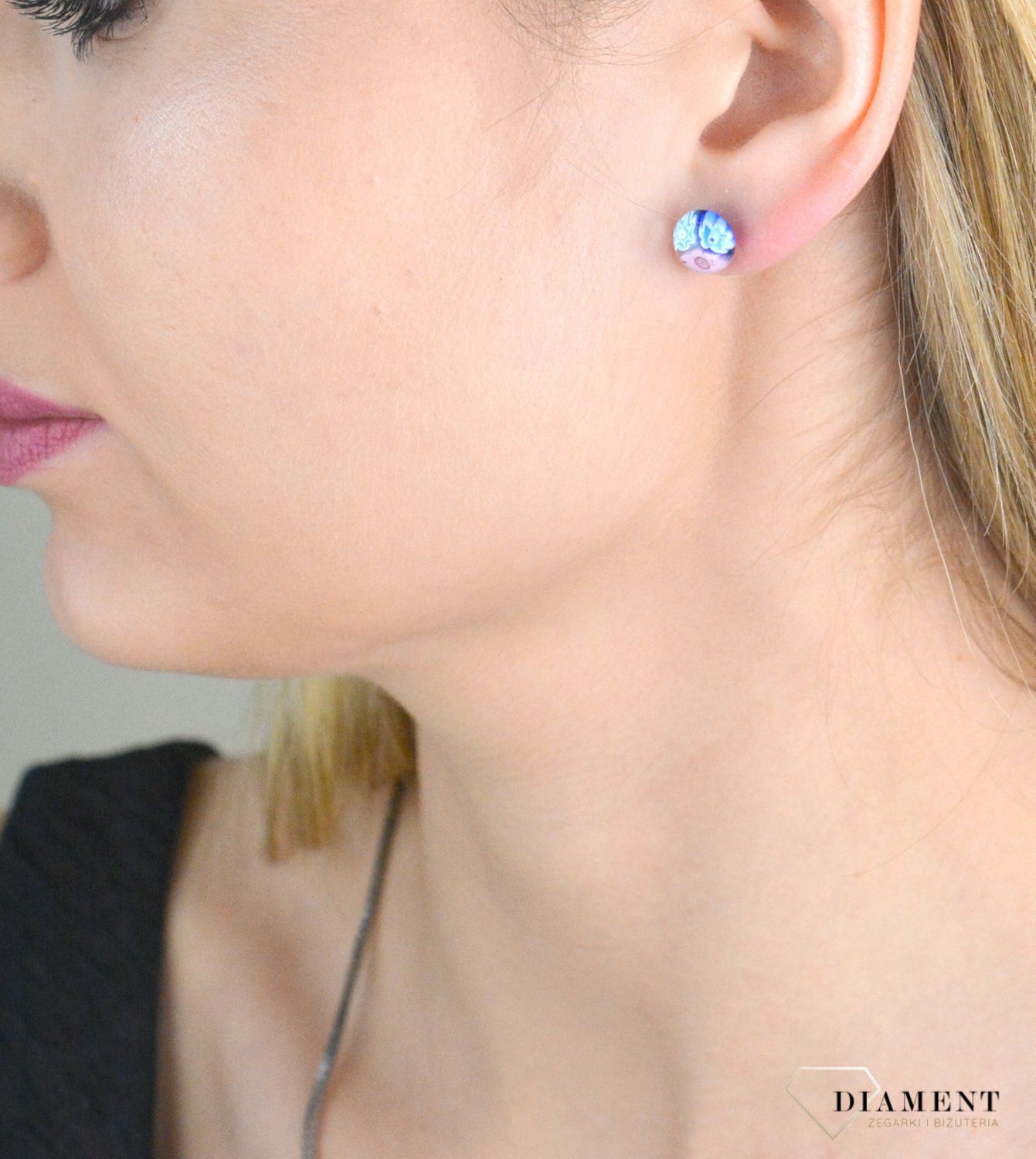 Srebrne kolczyki damskie 925 szkło weneckie niebiesko-różowe Murano 18L.jpg